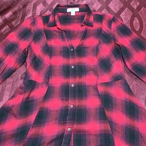 Plaid Button-Up Shirt in Red and Black